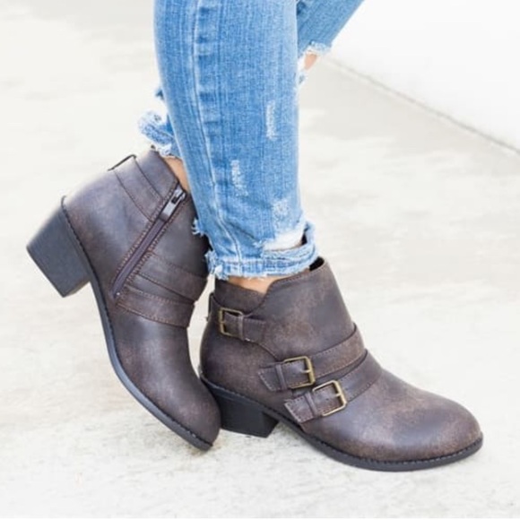 Brown Distressed Metallic Booties - Picture 4 of 6